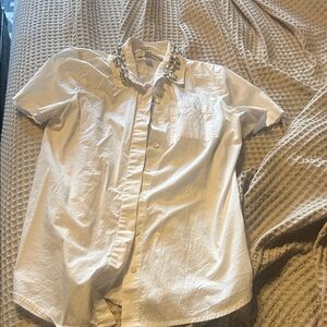 J. Crew Men's Cream Short Sleeve Button Down Shirt